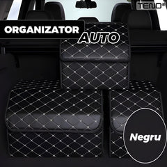 Organizator Portbagaj Auto Pliabil Negru cu Carouri — Spațiu Maximizat! 🚗✨