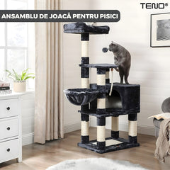 Ansamblu de Joacă pentru Pisici cu 4 Niveluri și Hamac — Distracție și Relaxare! 🐾🎉