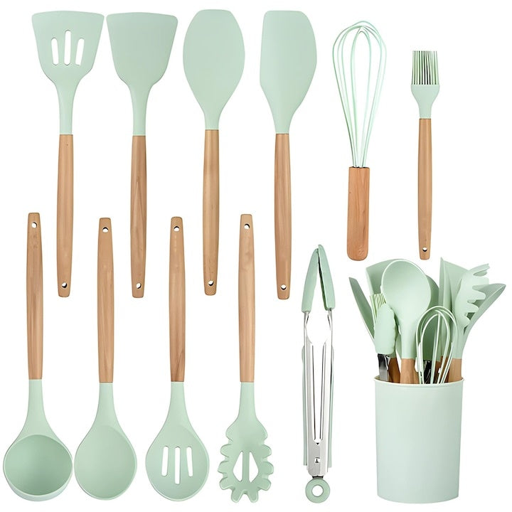 Set Ustensile de Bucătărie din Silicon 12 Piese — Gătește cu Stil! 🍳✨