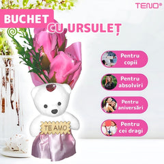 Mini Buchet de Trandafiri din Sapun cu Ursuleț Adorabil — Cadoul Perfect 🎁💖