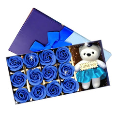 Ursuleț cu Trandafiri din Săpun Albastru Regal — Mesaj Special I LOVE YOU 💖🌹
