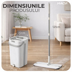 Set mop profesional Macvi® cu galeata si functie de autostoarcere din plastic si metal pentru podele