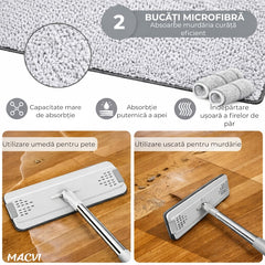 Set mop profesional Macvi® cu galeata si functie de autostoarcere din plastic si metal pentru podele