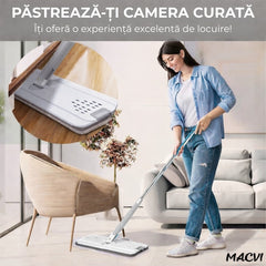 Set mop profesional Macvi® cu galeata si functie de autostoarcere din plastic si metal pentru podele